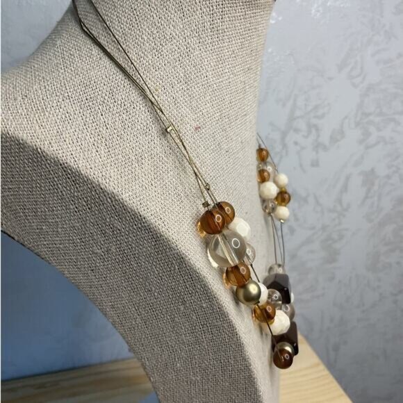 Neutral Tone Multi Strand Floating Beaded Necklace - Picture 2 of 4